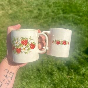 pair of vintage strawberry mugs